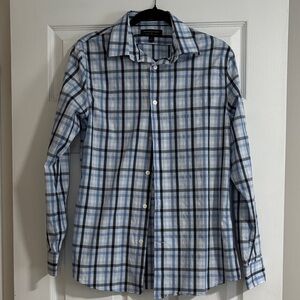 Banana Republic Blue and White Plaid Men's Shirt